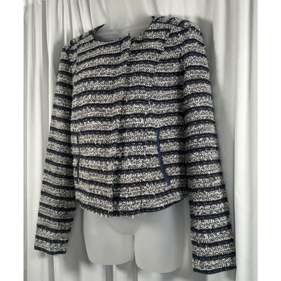 Ann Taylor Loft Tweed Blazer Jacket Navy Blue White 6 Preppy Workwear 89-10 - Picture 6 of 14